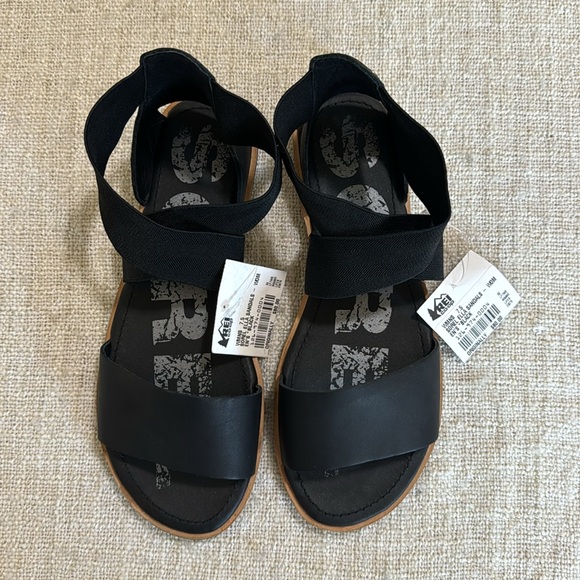 Sorel Black Ella Sandals Flat Open Toe - Picture 2 of 6